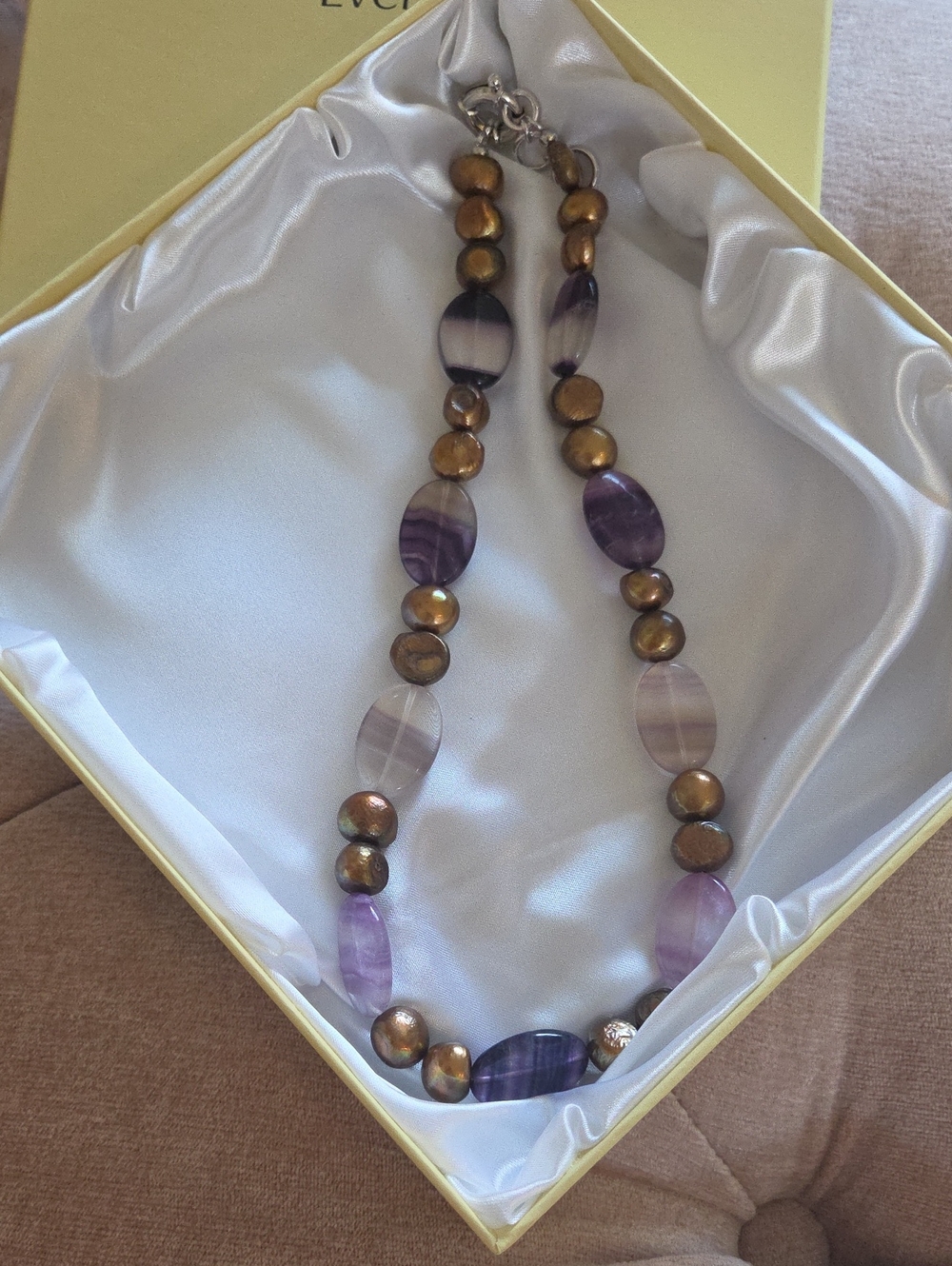 Statement Purple and Gold Beaded Women's Necklace brown and purple pearl 70 Ctw